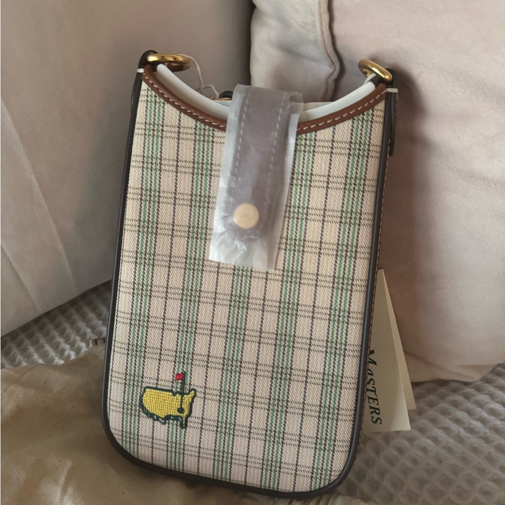 NWT Masters & Tory Burch Green and Brown Crossbody Bag with Classic Plaid Design